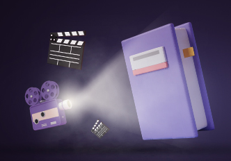 ilustração de câmara de 8 mm a projetar luz para um livro