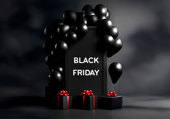 imagem ilustrativa da black friday com balões e presentes